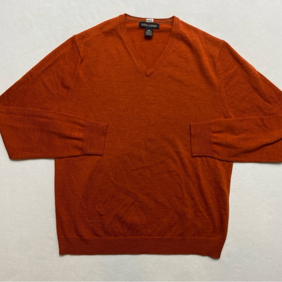 Banana Republic Extra Fine Italian Merino Sweater Men's L Burnt Orange Wool - Picture 2 of 12